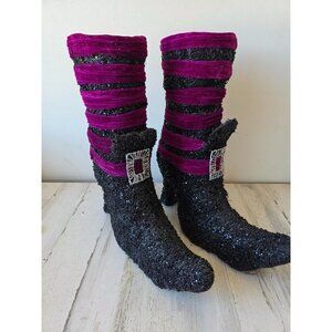 Huge glitter witch boots shoes Halloween decor purple‎ velvet beaded stance